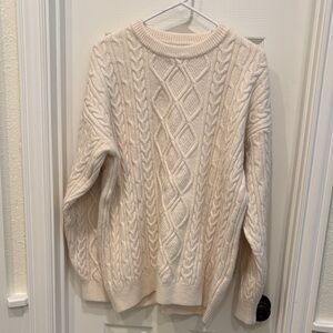Aelfric Eden Ivory Cable Knit Crewneck Sweater